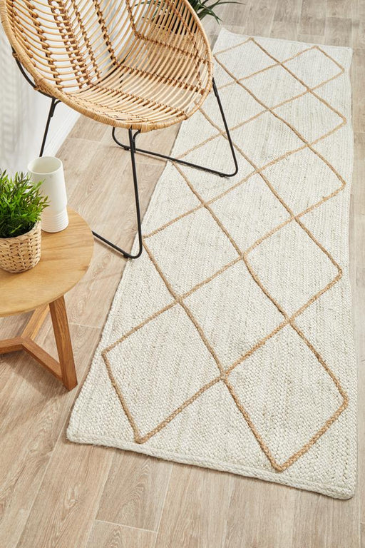 Nadora White & Natural Chevron Handbraided Jute Runner Rug, Rugs, Ozark Home 