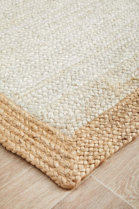 Nadora White & Natural Border Handbraided Jute Runner Rug, Rugs, Ozark Home 