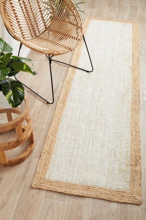 Nadora White & Natural Border Handbraided Jute Runner Rug, Rugs, Ozark Home 