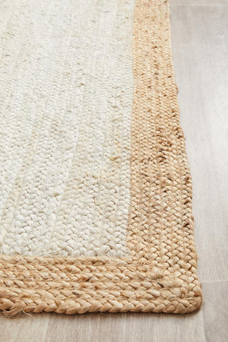 Nadora White & Natural Border Handbraided Jute Runner Rug, Rugs, Ozark Home 