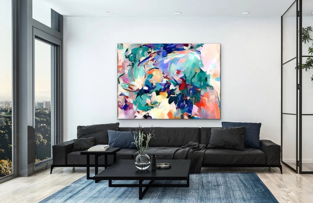 New Years Eve - Colourful Abstract Pink Blue Artwork Canvas Print by Edie Fogarty, Wall Art, Ozark Home 