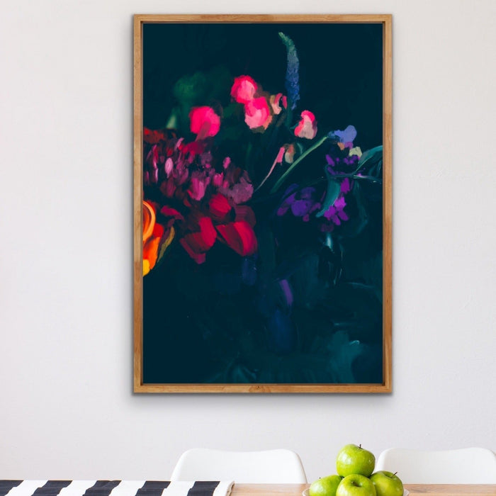 Night Garden Abstract Floral Stretched Canvas Wall Art Print