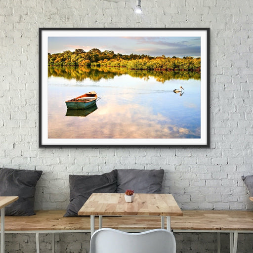 Noosa River - Pelican and Dinghy Sunshine Coast Photographic Art Print, Wall Art, Ozark Home 