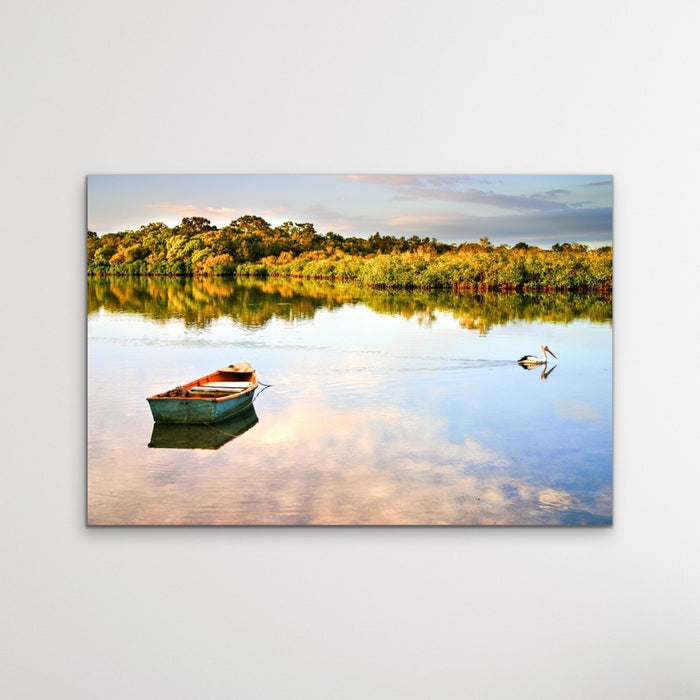 Noosa River - Pelican and Dinghy Sunshine Coast Photographic Art Print, Wall Art, Ozark Home 