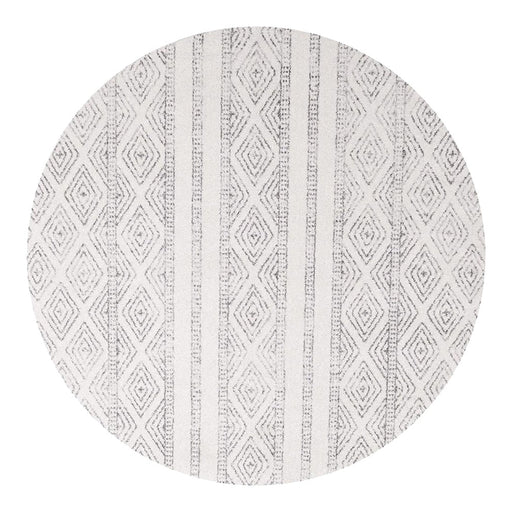 Oren White & Grey Round Bohemian Lattice Stripe Contemporary Rug, Rugs, Ozark Home 