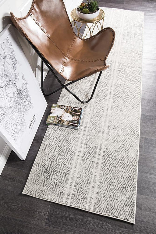 Oren White & Grey Bohemian Lattice Stripe Contemporary Runner Rug, Rugs, Ozark Home 