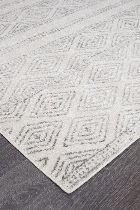 Oren White & Grey Bohemian Lattice Stripe Contemporary Rug, Rugs, Ozark Home 