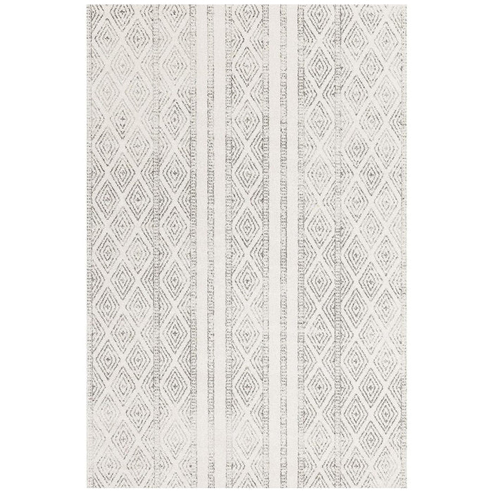 Oren White & Grey Bohemian Lattice Stripe Contemporary Rug, Rugs, Ozark Home 