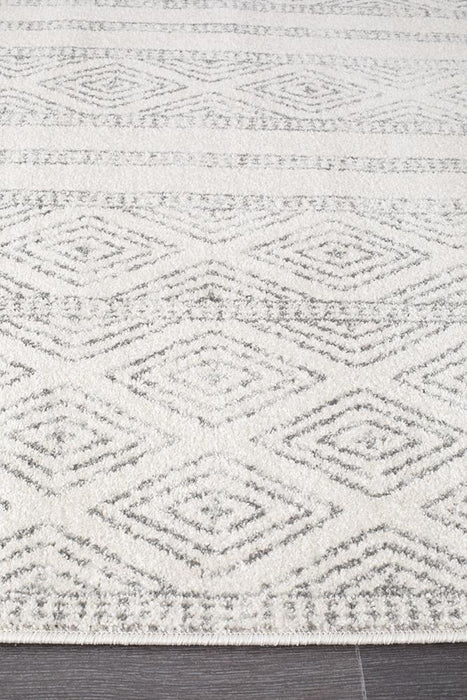 Oren White & Grey Bohemian Lattice Stripe Contemporary Rug, Rugs, Ozark Home 