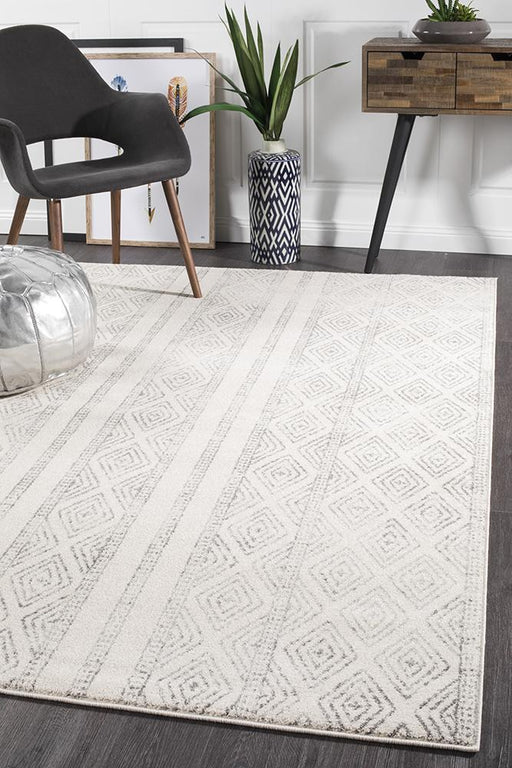 Oren White & Grey Bohemian Lattice Stripe Contemporary Rug, Rugs, Ozark Home 