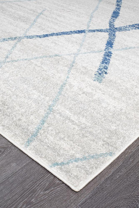 Oren White & Blue Bohemian Diamond Stroke Contemporary Runner Rug, Rugs, Ozark Home 