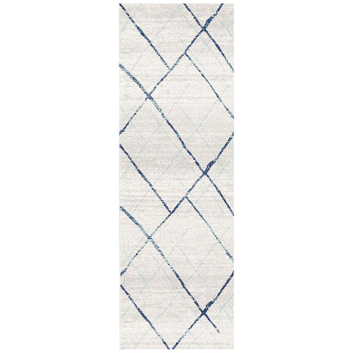 Oren White & Blue Bohemian Diamond Stroke Contemporary Runner Rug, Rugs, Ozark Home 