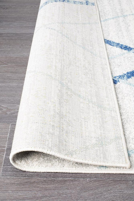 Oren White & Blue Bohemian Diamond Stroke Contemporary Runner Rug, Rugs, Ozark Home 