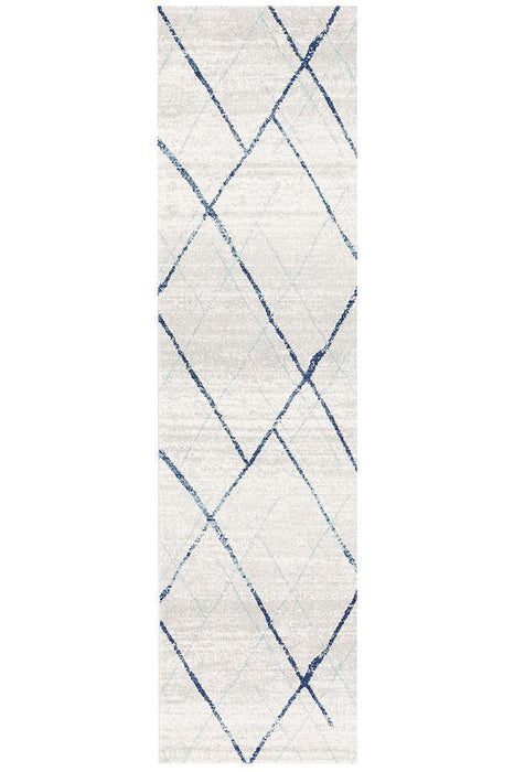 Oren White & Blue Bohemian Diamond Stroke Contemporary Rug, Rugs, Ozark Home 