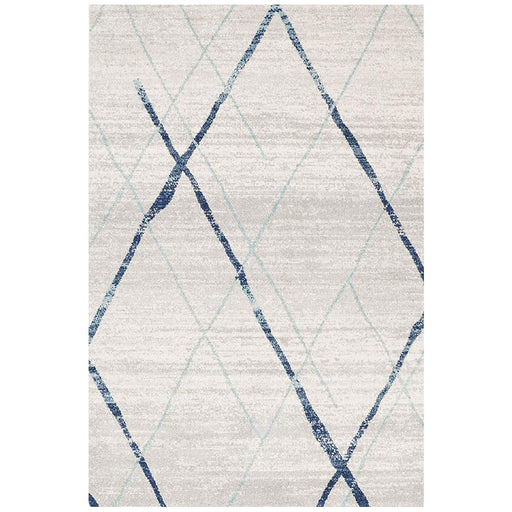 Oren White & Blue Bohemian Diamond Stroke Contemporary Rug, Rugs, Ozark Home 