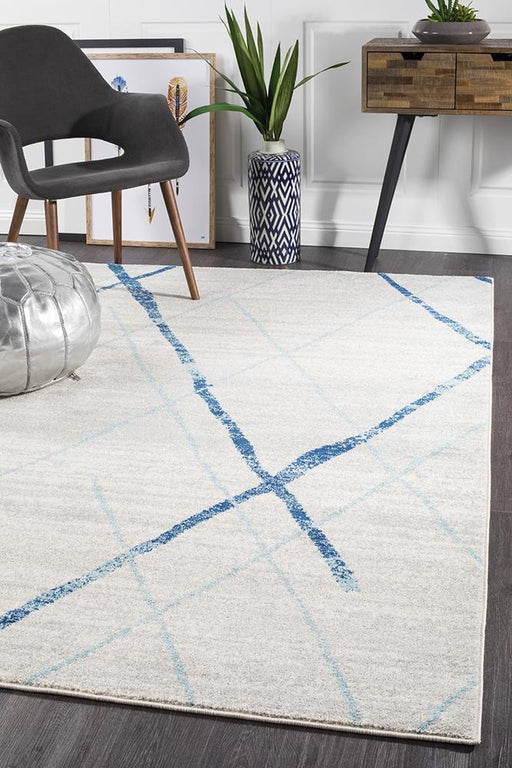 Oren White & Blue Bohemian Diamond Stroke Contemporary Rug, Rugs, Ozark Home 