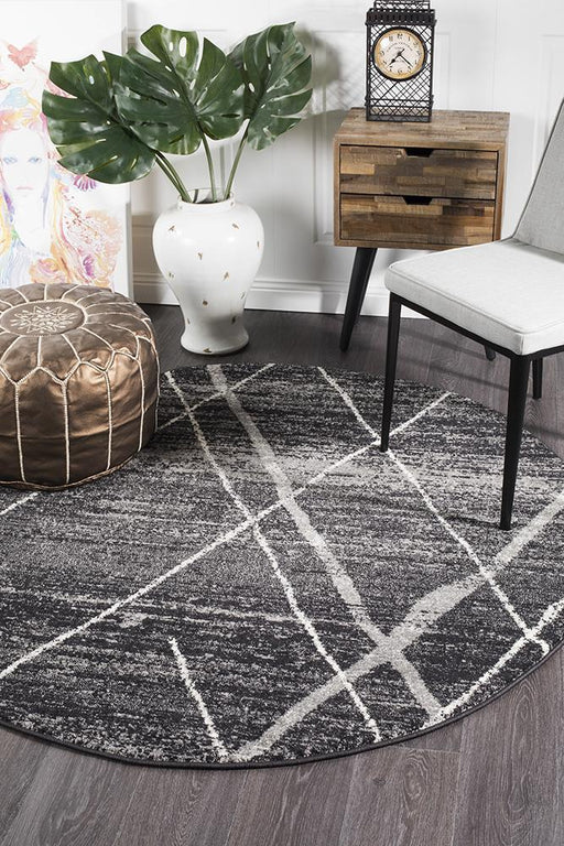 Oren Charcoal Round Bohemian Diamond Stroke Contemporary Rug, Rugs, Ozark Home 