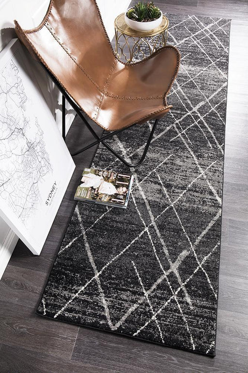 Oren Charcoal Bohemian Diamond Stroke Contemporary Runner Rug, Rugs, Ozark Home 