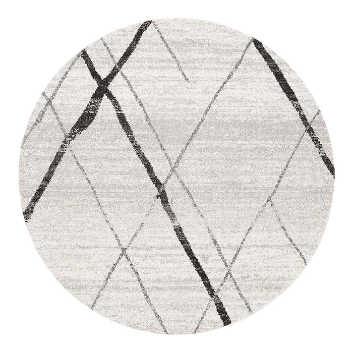 Oren White & Grey Round Bohemian Diamond Stroke Contemporary Rug, Rugs, Ozark Home 