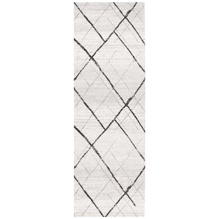 Oren White & Grey Bohemian Diamond Stroke Contemporary Runner Rug, Rugs, Ozark Home 