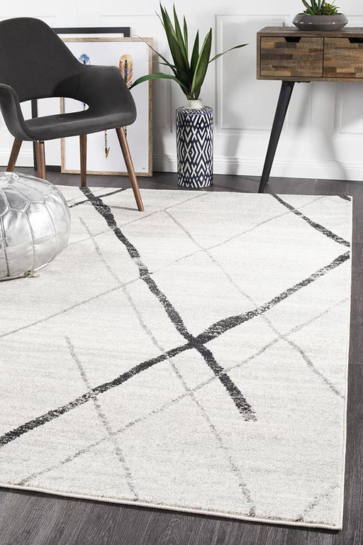 Oren White & Grey Bohemian Diamond Stroke Contemporary Rug, Rugs, Ozark Home 