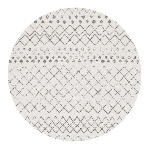 Oren White & Silver Round Tribal Trellis Contemporary Rug, Rugs, Ozark Home 