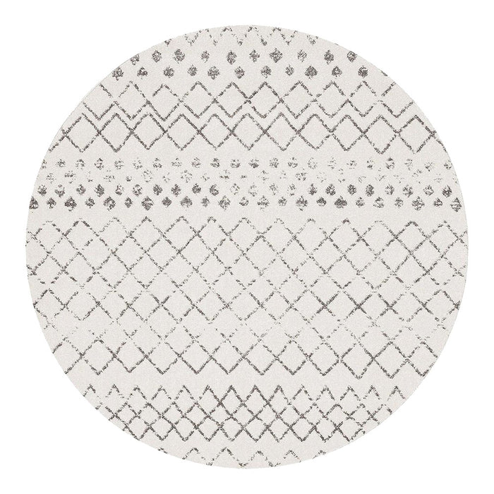 Oren White & Silver Round Tribal Trellis Contemporary Rug, Rugs, Ozark Home 