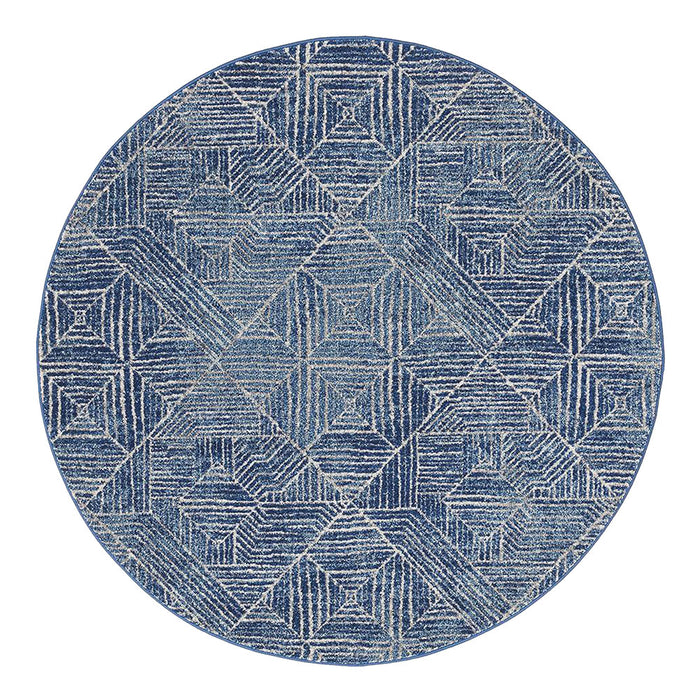 Oren Navy Round Transitional Bohemian Diamond Contemporary Rug, Rugs, Ozark Home 