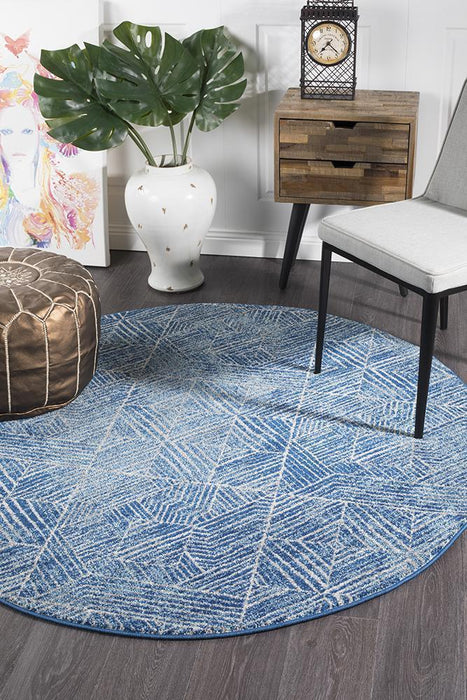 Oren Navy Round Transitional Bohemian Diamond Contemporary Rug, Rugs, Ozark Home 