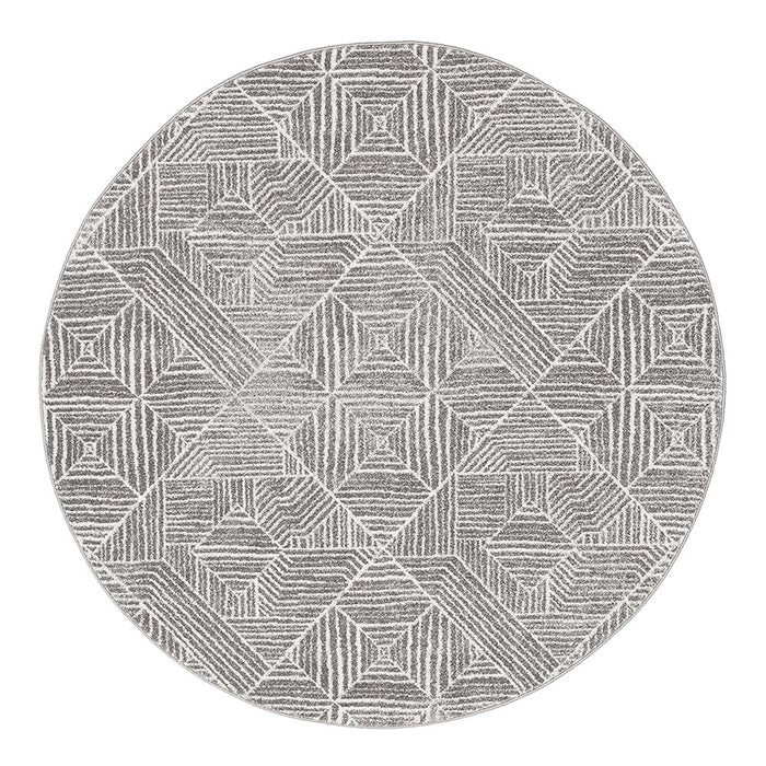 Oren Silver Round Transitional Bohemian Diamond Contemporary Rug, Rugs, Ozark Home 