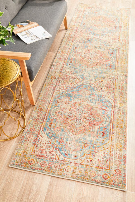 Obour Blue Traditional Damask Pattern Contemporary Runner Rug, Rugs, Ozark Home 