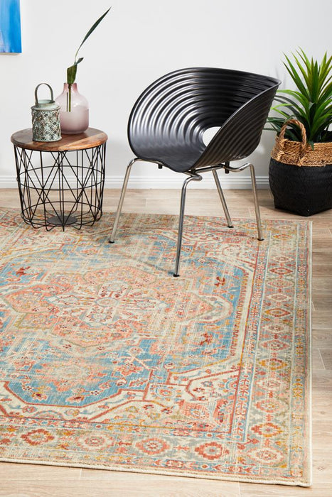 Obour Blue Traditional Damask Pattern Contemporary Rug, Rugs, Ozark Home 