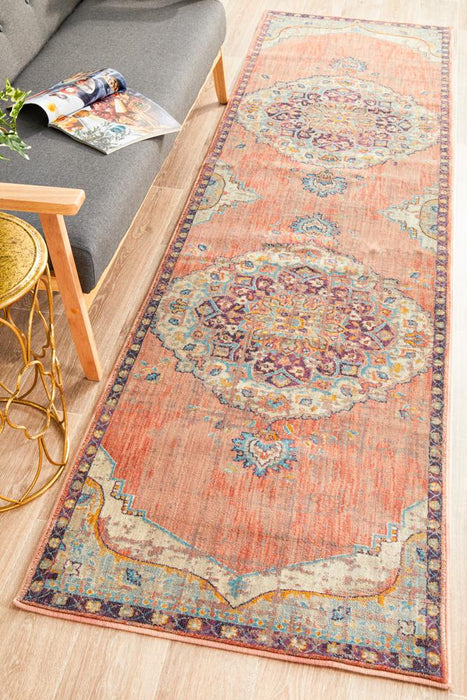 Obour Terracotta Traditional Damask Pattern Contemporary Runner Rug, Rugs, Ozark Home 