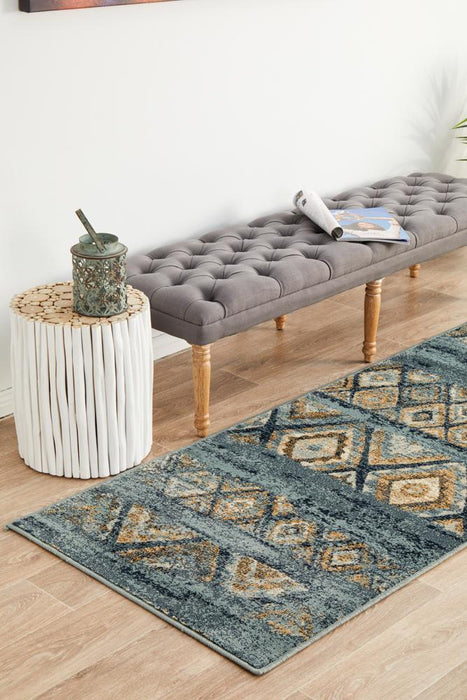 Osiris Blue Contrast Tribal Diamond Vintage Runner Rug, Rugs, Ozark Home 