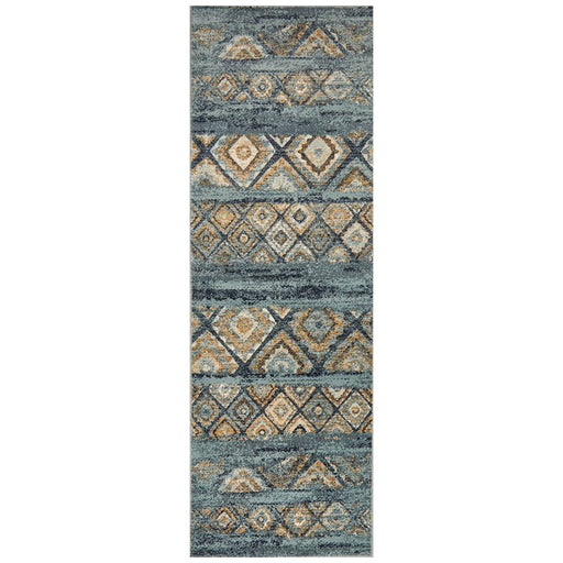 Osiris Blue Contrast Tribal Diamond Vintage Runner Rug, Rugs, Ozark Home 