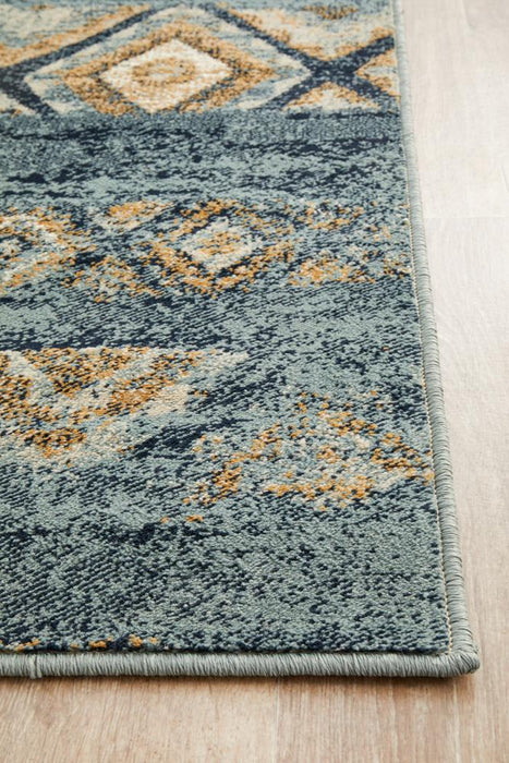 Osiris Blue Contrast Tribal Diamond Vintage Runner Rug, Rugs, Ozark Home 