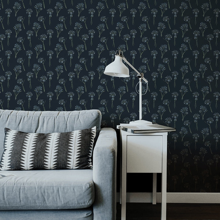 Agapanthus - Navy - Wallpaper, Wallpaper, Ozark Home 