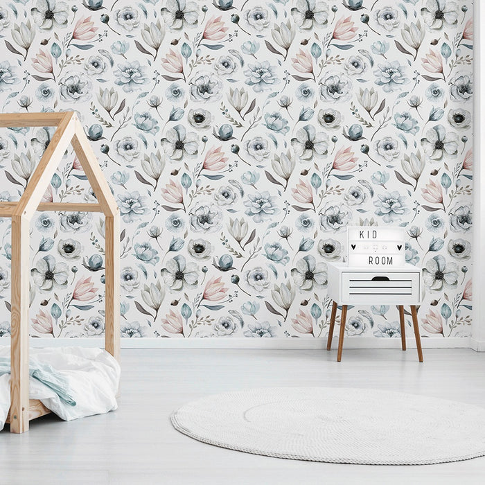 Petit Vintage Blossom - Chambray - Wallpaper, Wallpaper, Ozark Home 