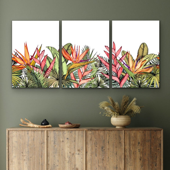 Oasis - Three Piece Jungle Monstera Palm Garden Stretched Canvas Print, Wall Art, Ozark Home 