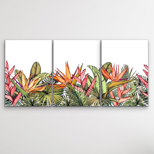 Oasis - Three Piece Jungle Monstera Palm Garden Stretched Canvas Print, Wall Art, Ozark Home 