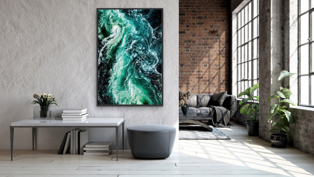 Ocean Wake - Green Turquoise Ocean Aerial Art Print Stretched Canvas Wall Art