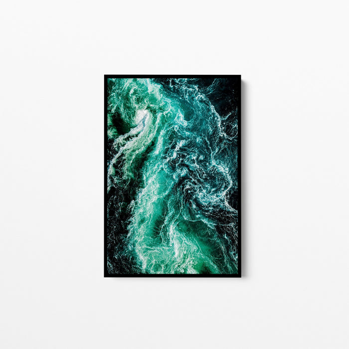 Ocean Wake - Green Turquoise Ocean Aerial Art Print Stretched Canvas Wall Art