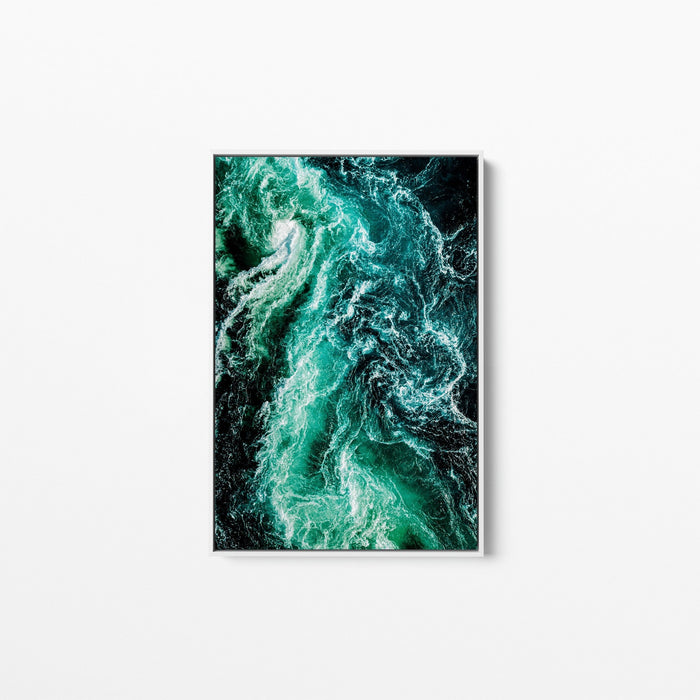 Ocean Wake - Green Turquoise Ocean Aerial Art Print Stretched Canvas Wall Art