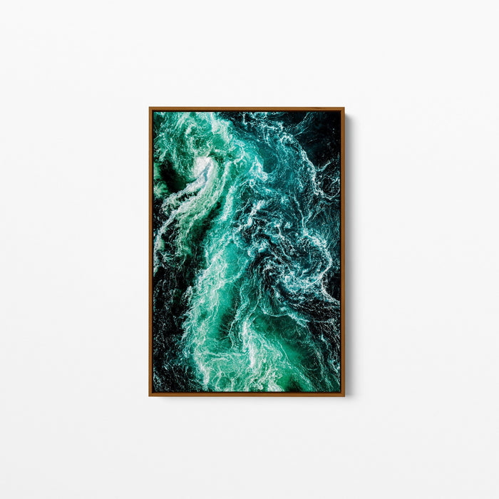 Ocean Wake - Green Turquoise Ocean Aerial Art Print Stretched Canvas Wall Art