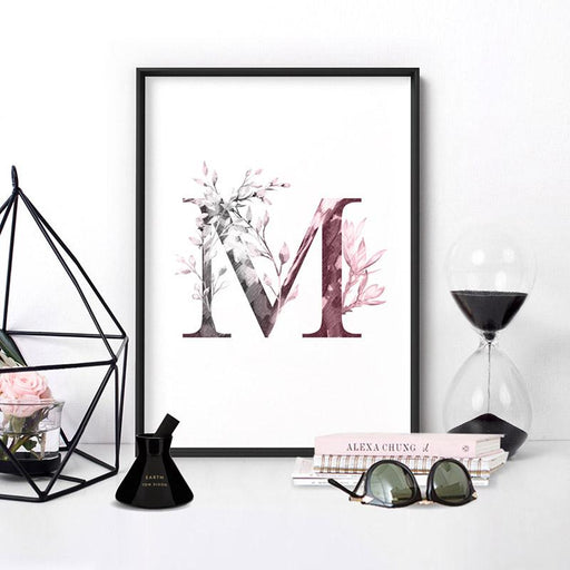 Custom Personalised Floral Watercolour Grey & Blush Initial - Art Print - Ozark Home