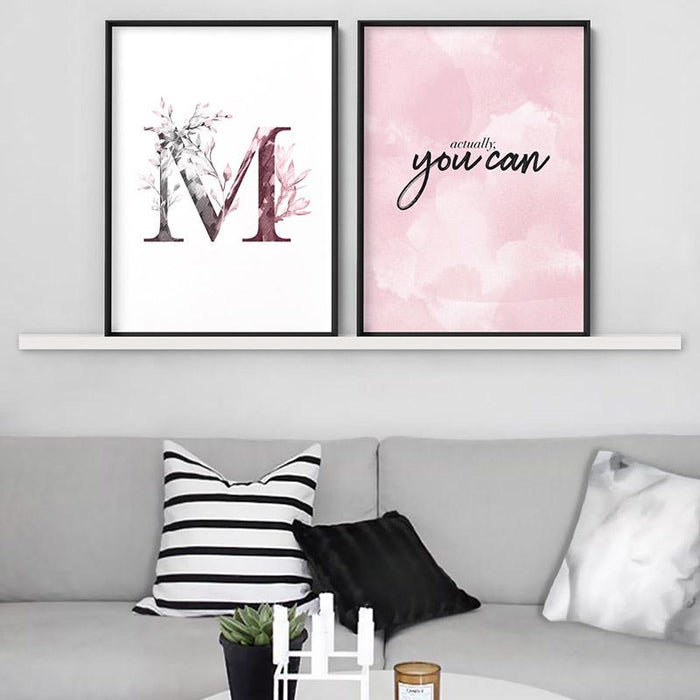 Custom Personalised Floral Watercolour Grey & Blush Initial - Art Print - Ozark Home