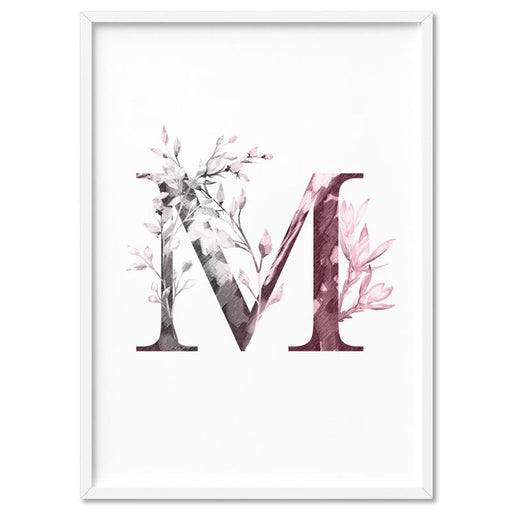 Custom Personalised Floral Watercolour Grey & Blush Initial - Art Print - Ozark Home