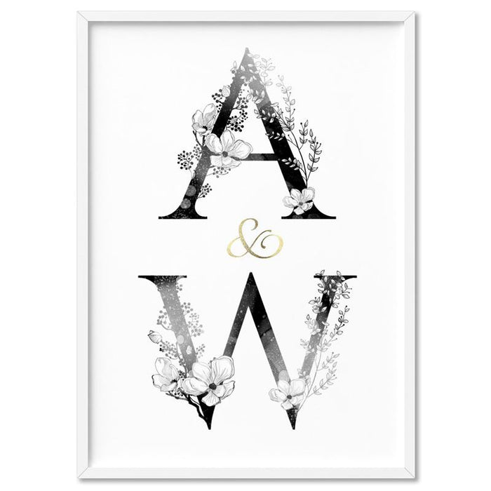 Custom Personalised Floral Watercolour Initials - Art Print - Ozark Home