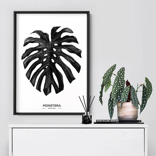 Monstera Scandi Leaf Watercolour (Black) - Art Print - Ozark Home