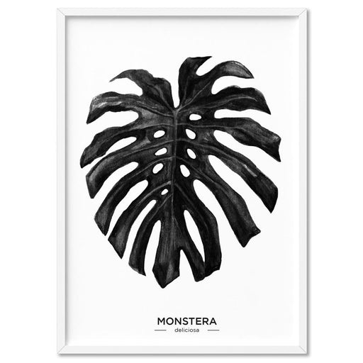 Monstera Scandi Leaf Watercolour (Black) - Art Print - Ozark Home